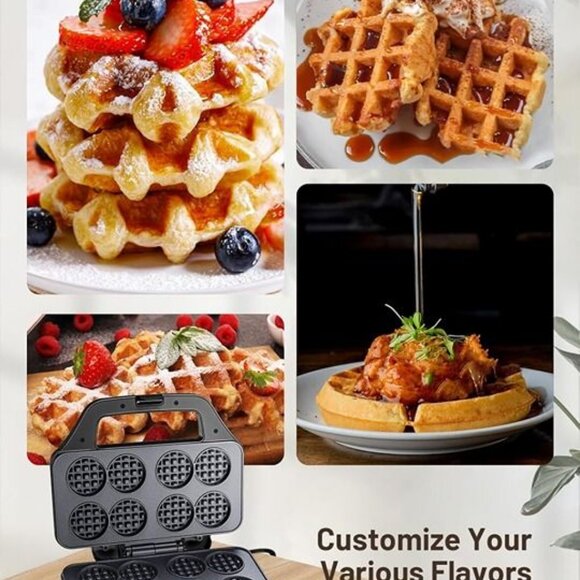 Mini Waffle Maker for Kids, Bake 8 x 1.8 Inch Tiny Waffle Bites, Compact - Picture 5 of 7
